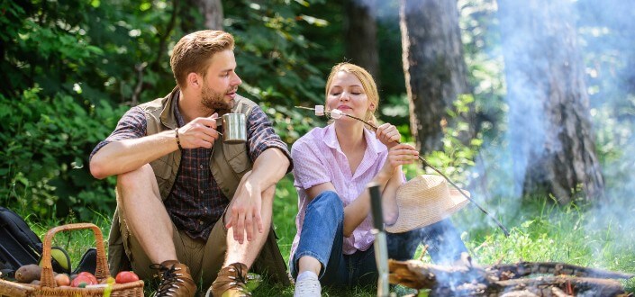 couple camping in the forest