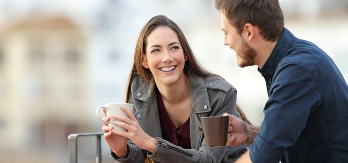 Couple connecting over a cup of coffee