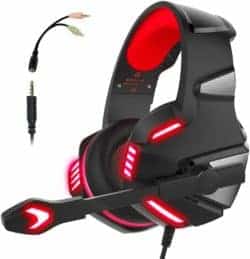 black and red gaming headset