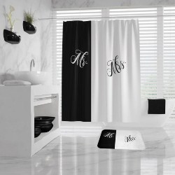 Mr. and Mrs. Shower Curtain and Bath Mat Set