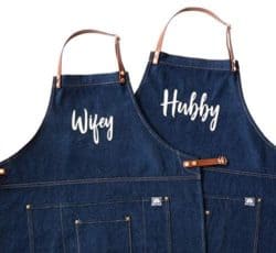 Hubby Wifey Couples Aprons Matching Gift Set with Leather Straps