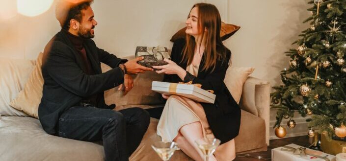 man-and-woman-exchanging-gifts-