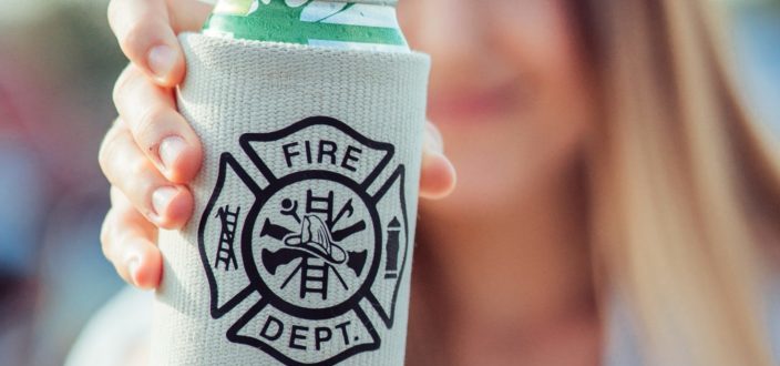 fabric cup soda holder with fire dept print