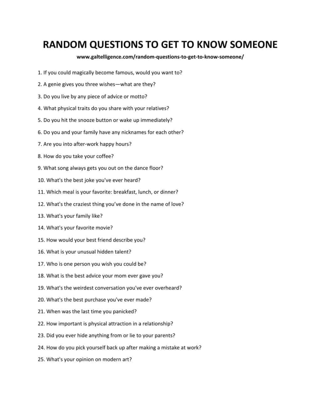 Downloadable list of questions