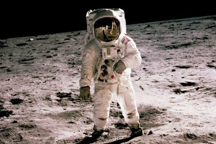Astronaut standing on moon surface