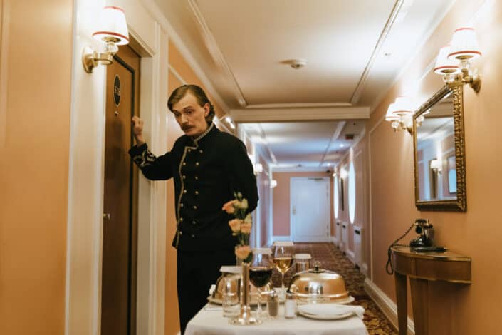 room service delivering food to a hotel room