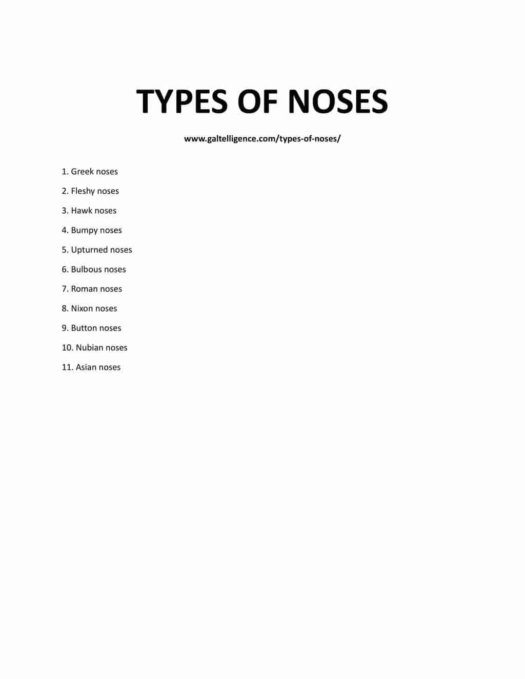 Downloadable and printable list of noses