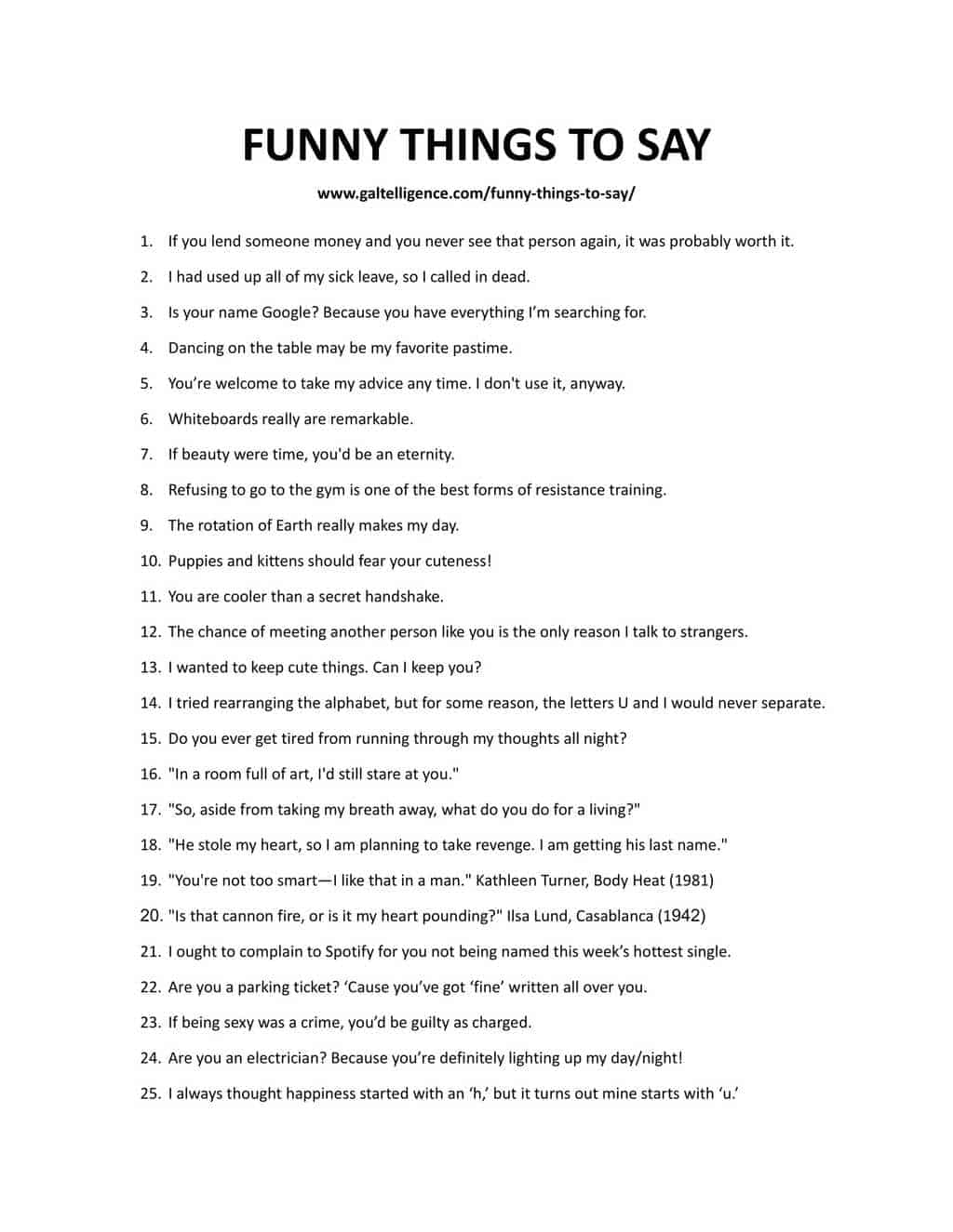 Downloadable and printable list of things to say