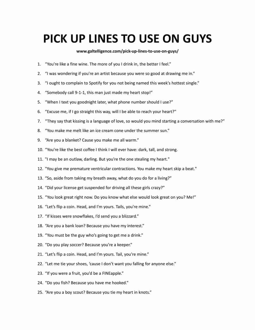 Downloadable list of pick up lines