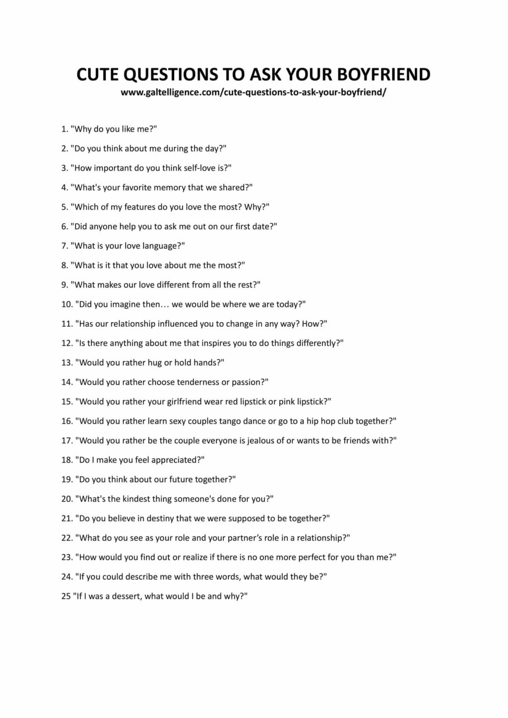 Downloadable and printable list of questions