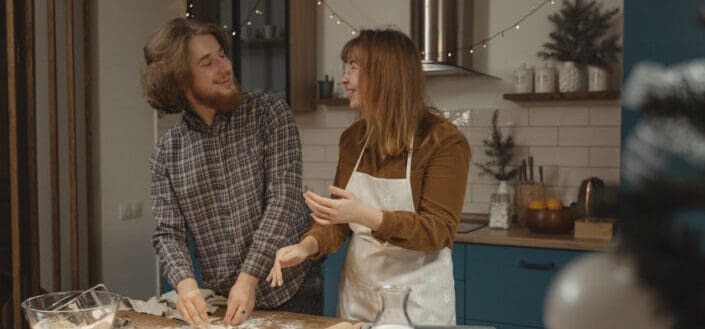 Man and woman baking