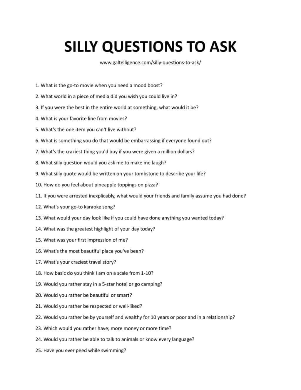 Downloadable and Printable List of Questions