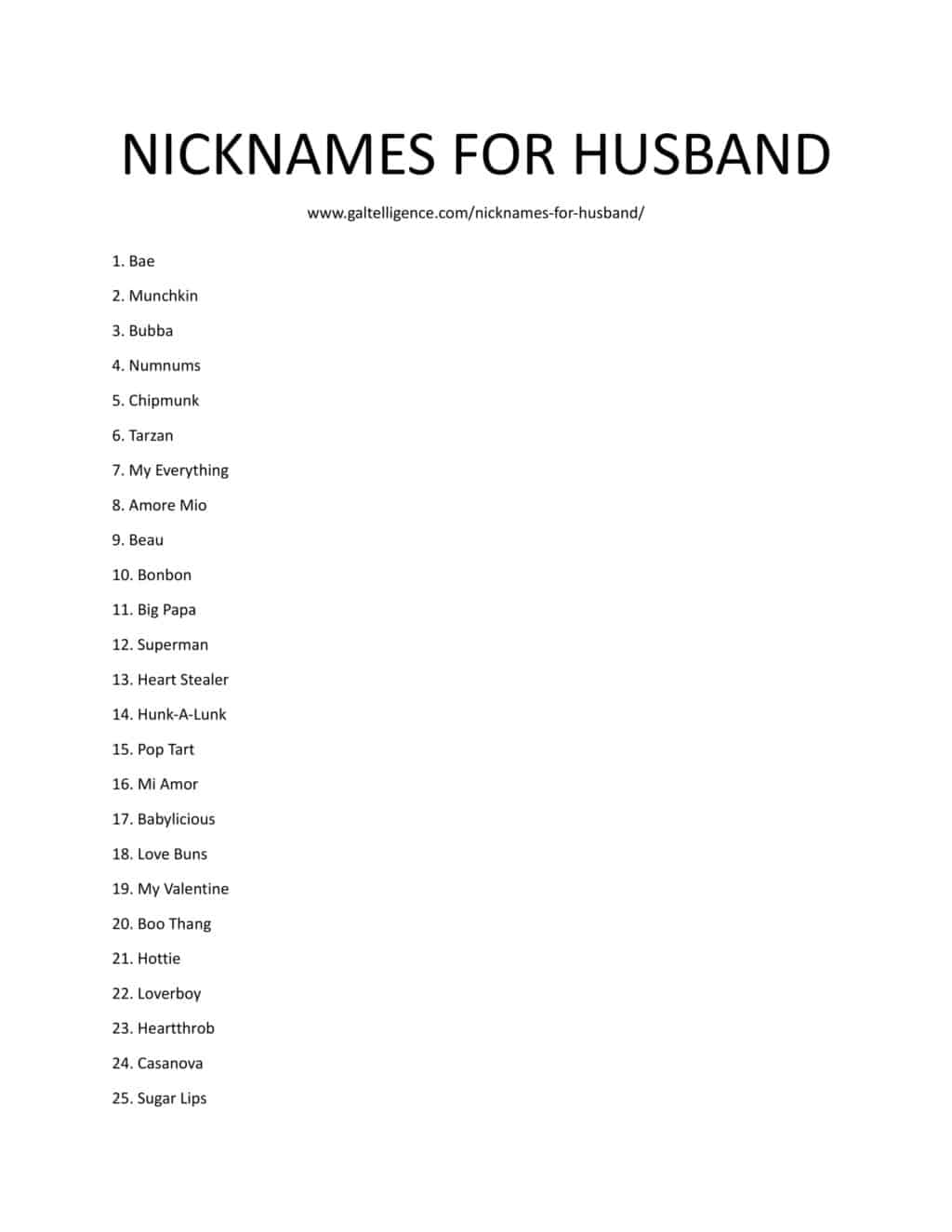 Downloadable and Printable list of Nicknames