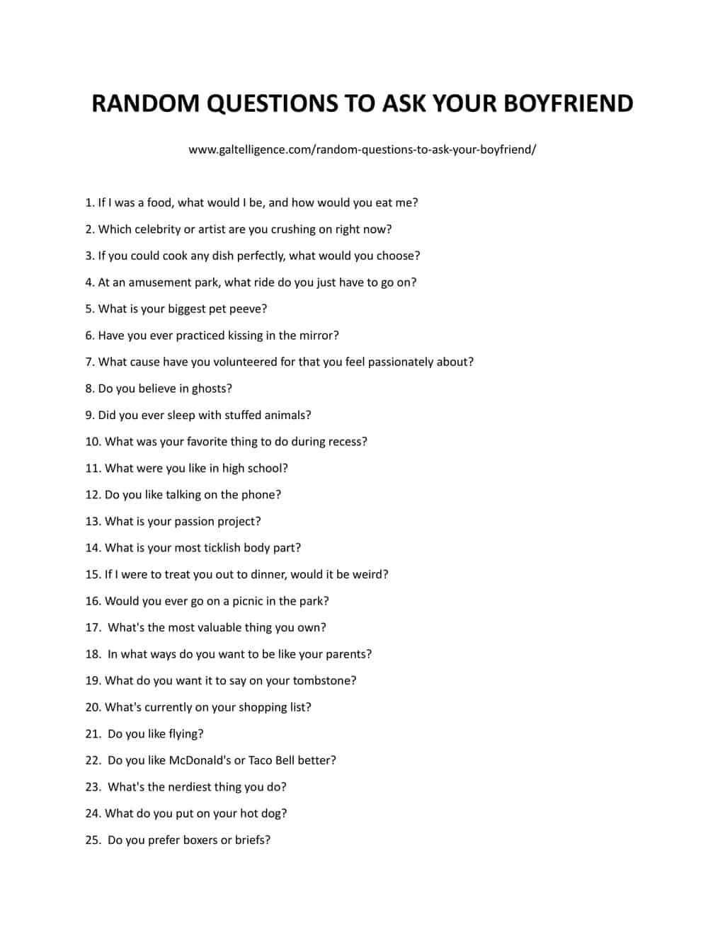 Downloadable and printable list of questions