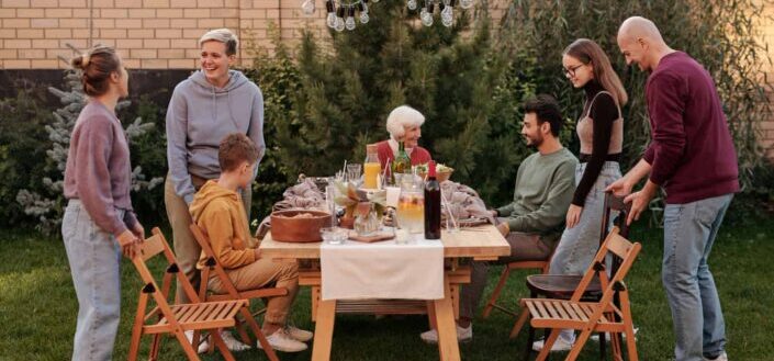 Family having picnic on terrace
